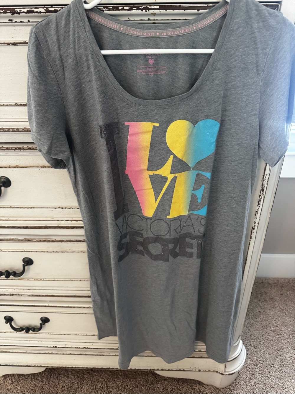 Victoria's Secret Gray Tee Dress with Pink, Yellow & Turquoise 'LOVE' Graphic